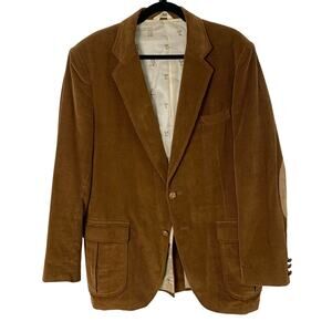 Vintage 70s Mervyns Size L44 Men's Corduroy Blazer Jacket w Elbow Patches Brown